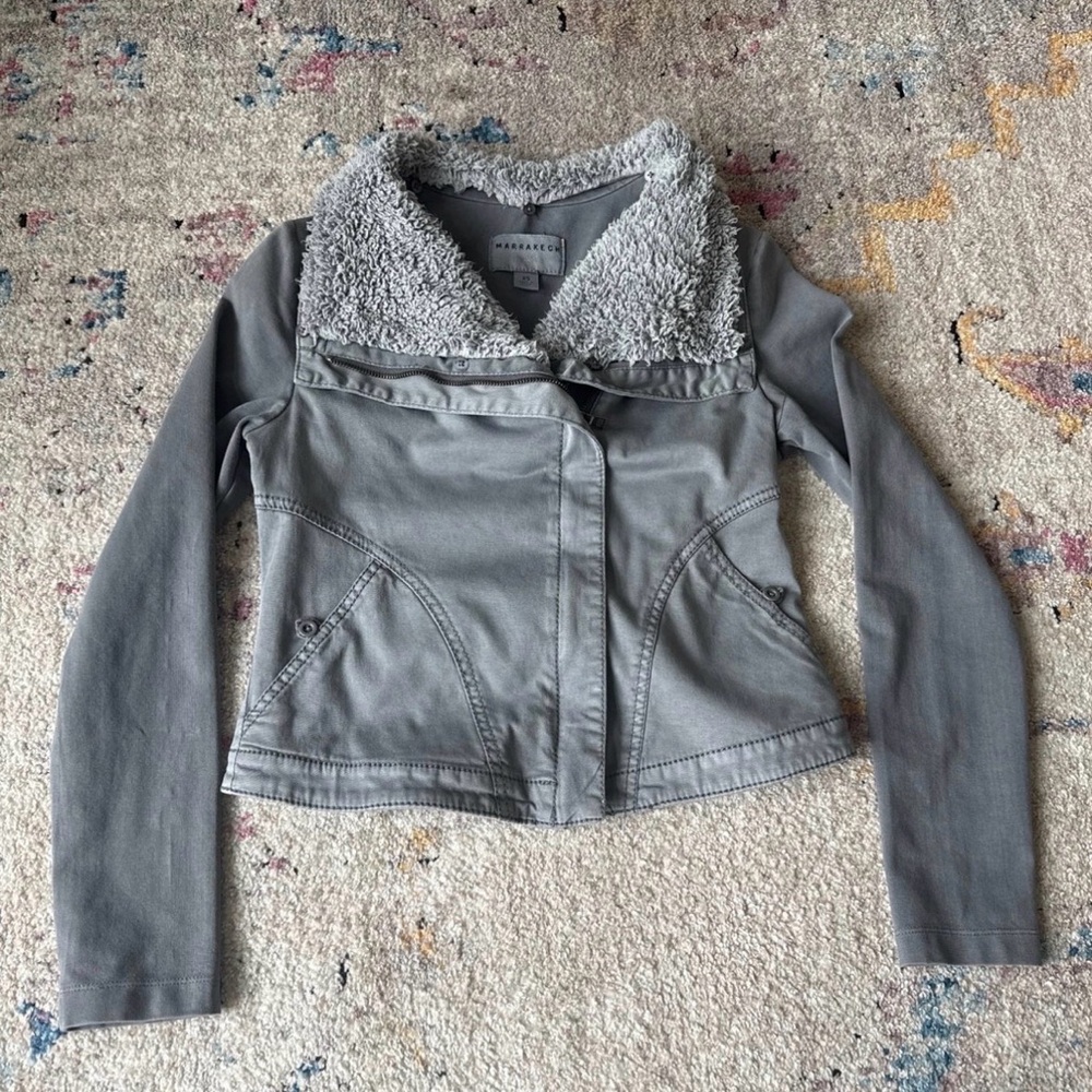 Gray Sherpa Collar Bomber Jacket